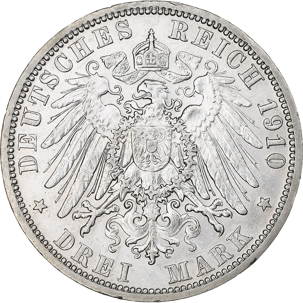GERMANY - EMPIRE, PRUSSIA, Wilhelm II, 3 Mark, 1910, Berlin, MS(60-62), Silver