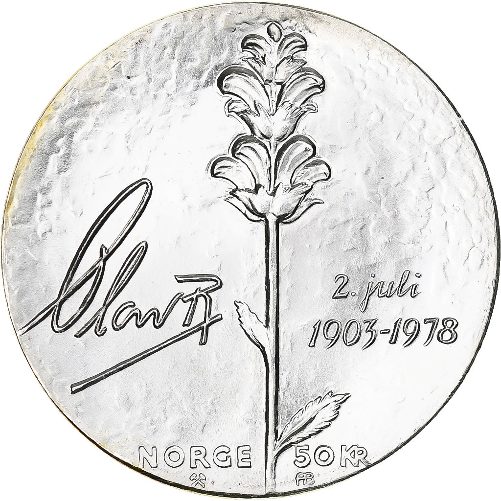 Norvège, Olav V, 75th Anniversary of the King, 50 Kroner, 1978, Kongsberg, SPL