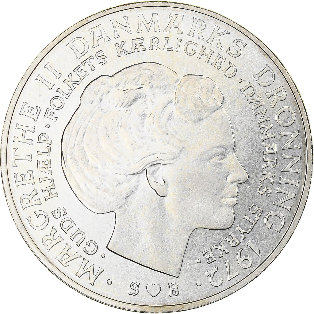Dania, Margrethe II, 10 Kroner, 1972, Copenhagen, MS(64), Srebro, KM:858