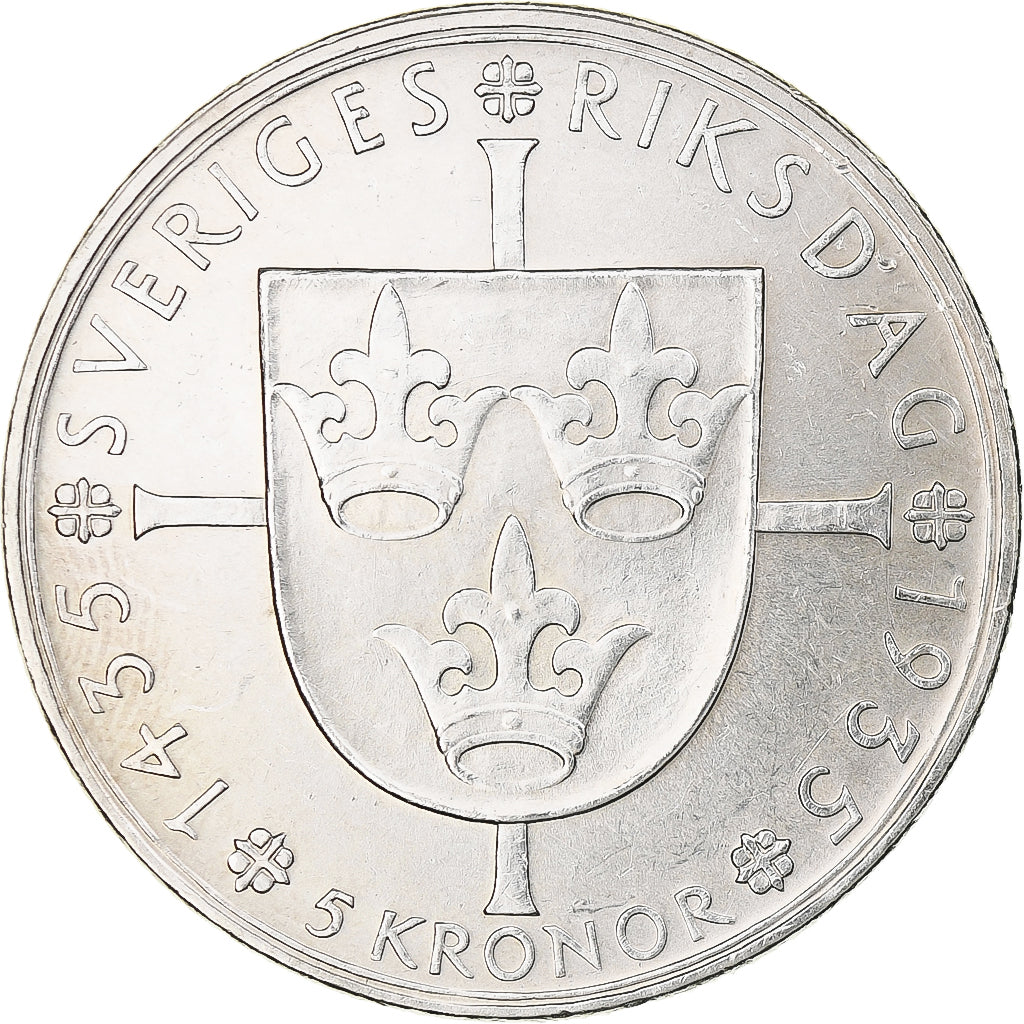 Suède, Gustaf V, 5 Kronor, 1935, Stockholm, SPL, Argent, KM:806