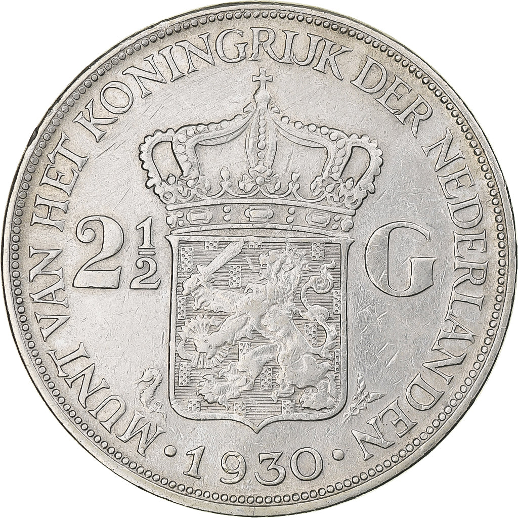 Netherlands, Wilhelmina I, 2-1/2 Gulden, 1930, Utrecht, MS(63), Silver, KM:165