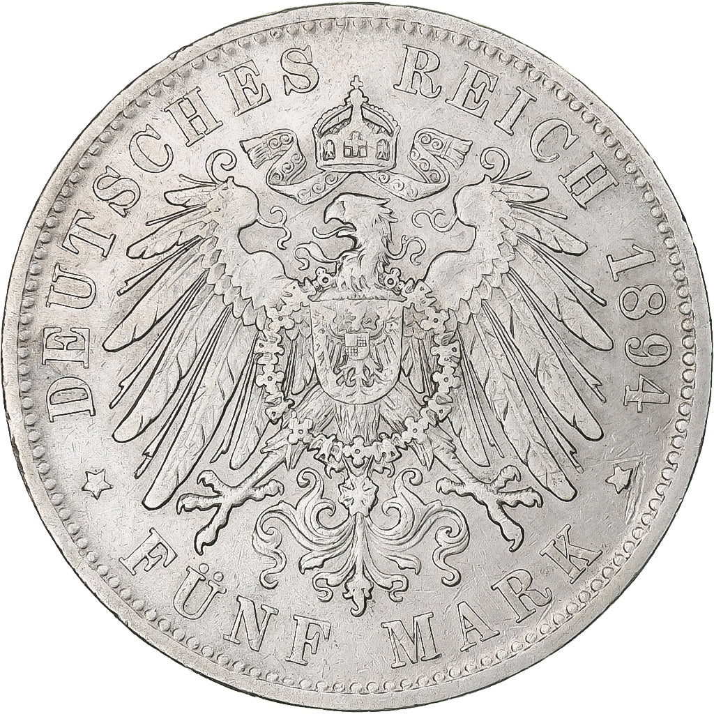 GERMANY - EMPIRE, BAVARIA, Otto, 5 Mark, 1894, Munich, EF(40-45), Silver, KM:915