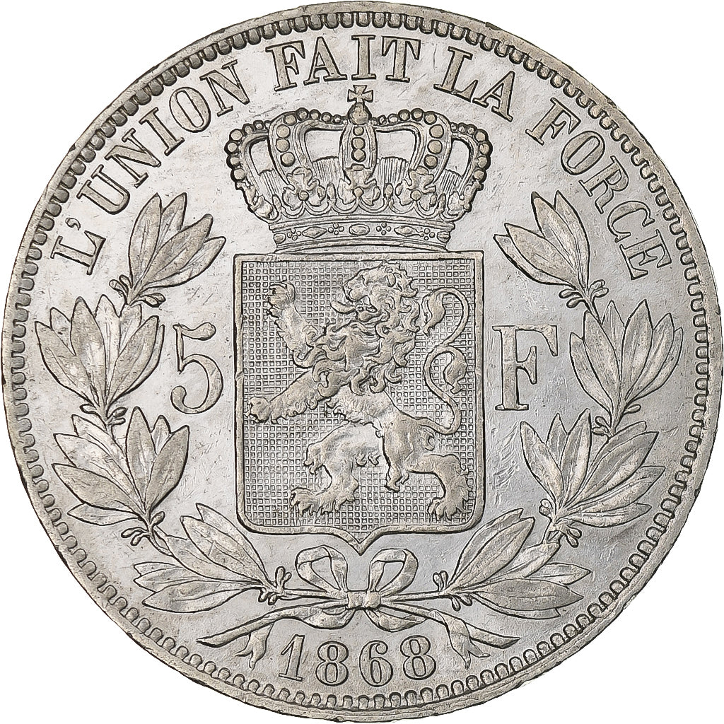 Belgium, Leopold II, 5 Francs, 1868, Brussels, Tranche A, Silver, EF(40-45)