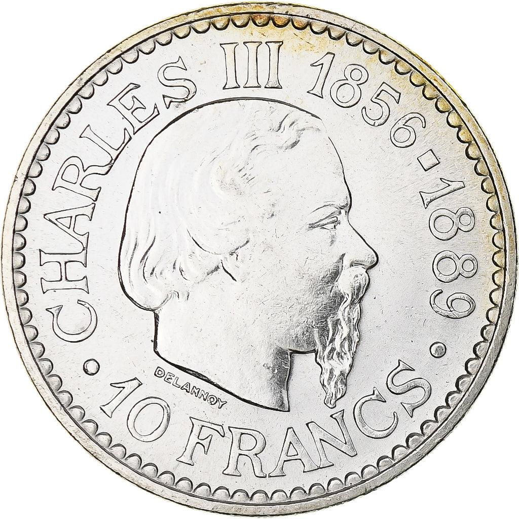 Monaco, Rainier III, Charles III, 10 Francs, 1966, MS(64), Silver, KM:146