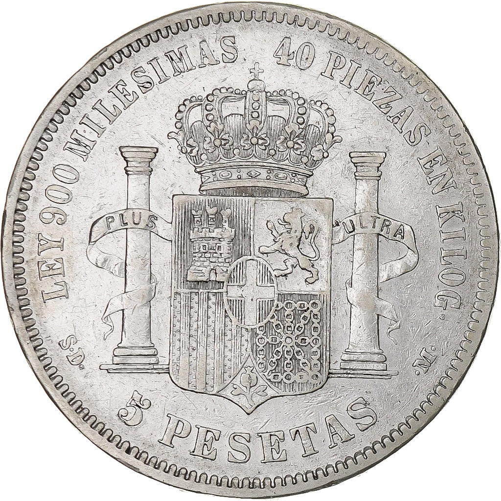 Espagne, Amadeao I, 5 Pesetas, 1871, Madrid, TTB, Argent, KM:666