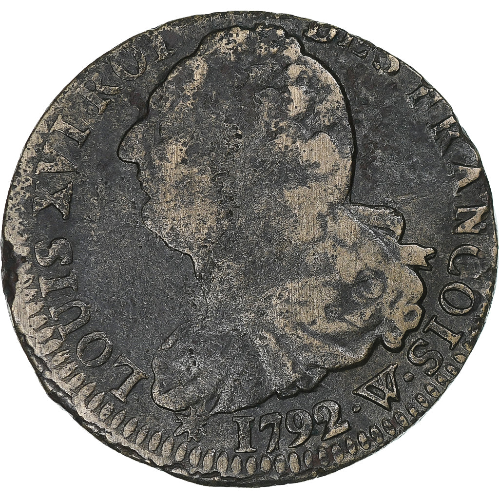 Francja, Louis XVI, 2 Sols, 1792 / AN 4, Lille, VF(30-35), Miedź, Gadoury:25