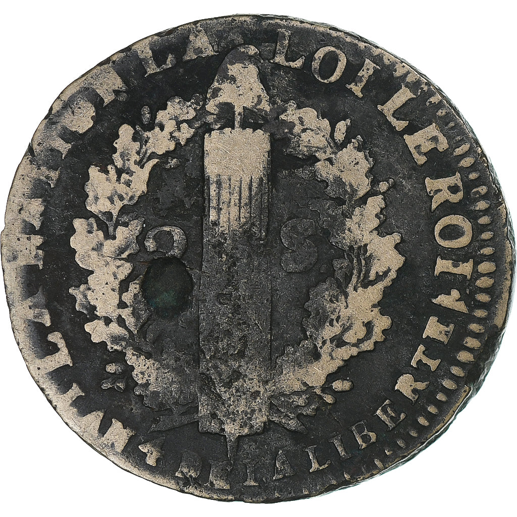 Francja, Louis XVI, 2 Sols, 1792 / AN 4, Lille, VF(30-35), Miedź, Gadoury:25
