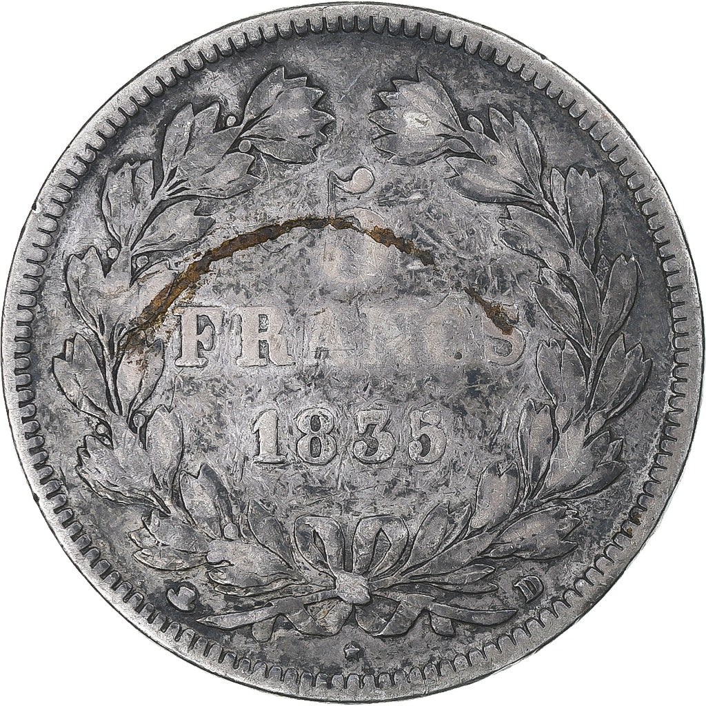 Francia, Louis-Philippe, 5 Francs, 1835, Lyon, MB+, Argento, Gadoury:678