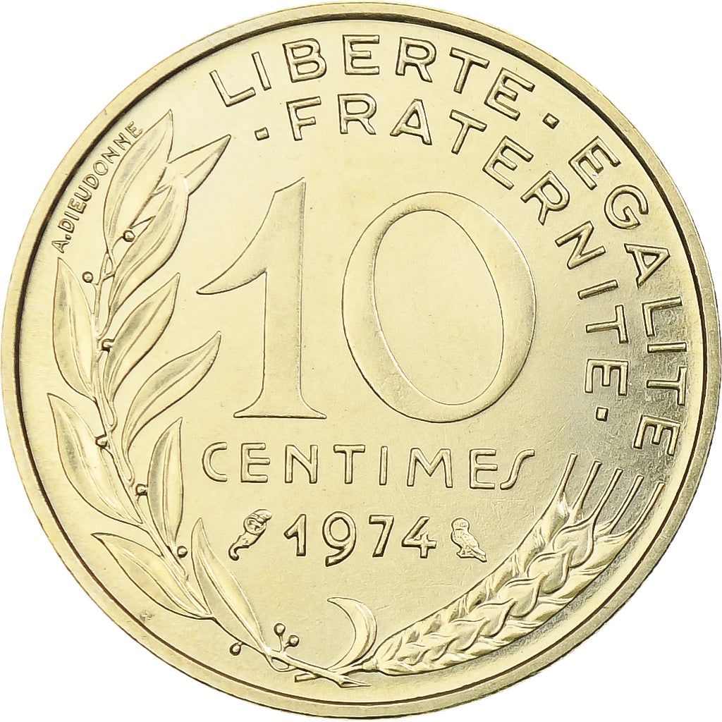 Francia, Marianne, 10 Centimes, 1974, Paris, série FDC, FDC, Aluminio - bronce