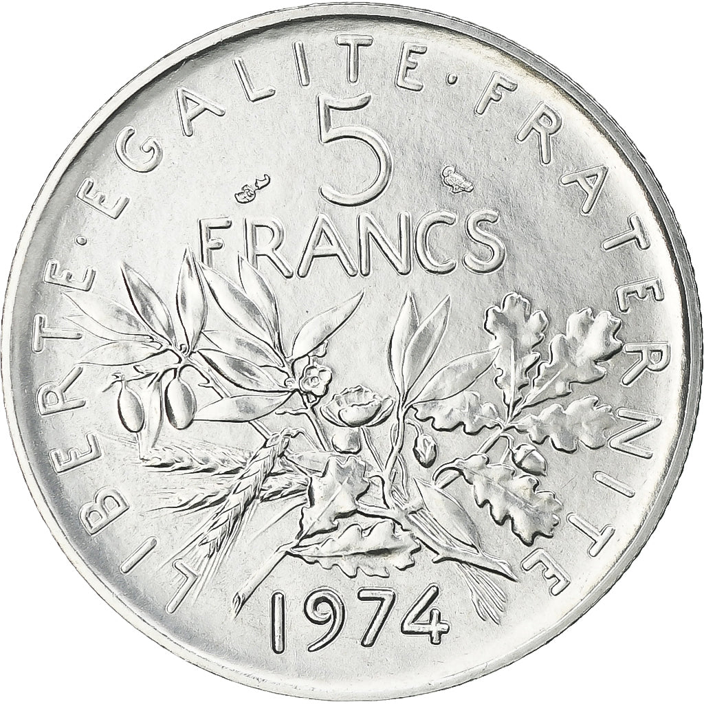 Francja, Semeuse, 5 Francs, 1974, Paris, série FDC, MS(65-70), Cupronickel