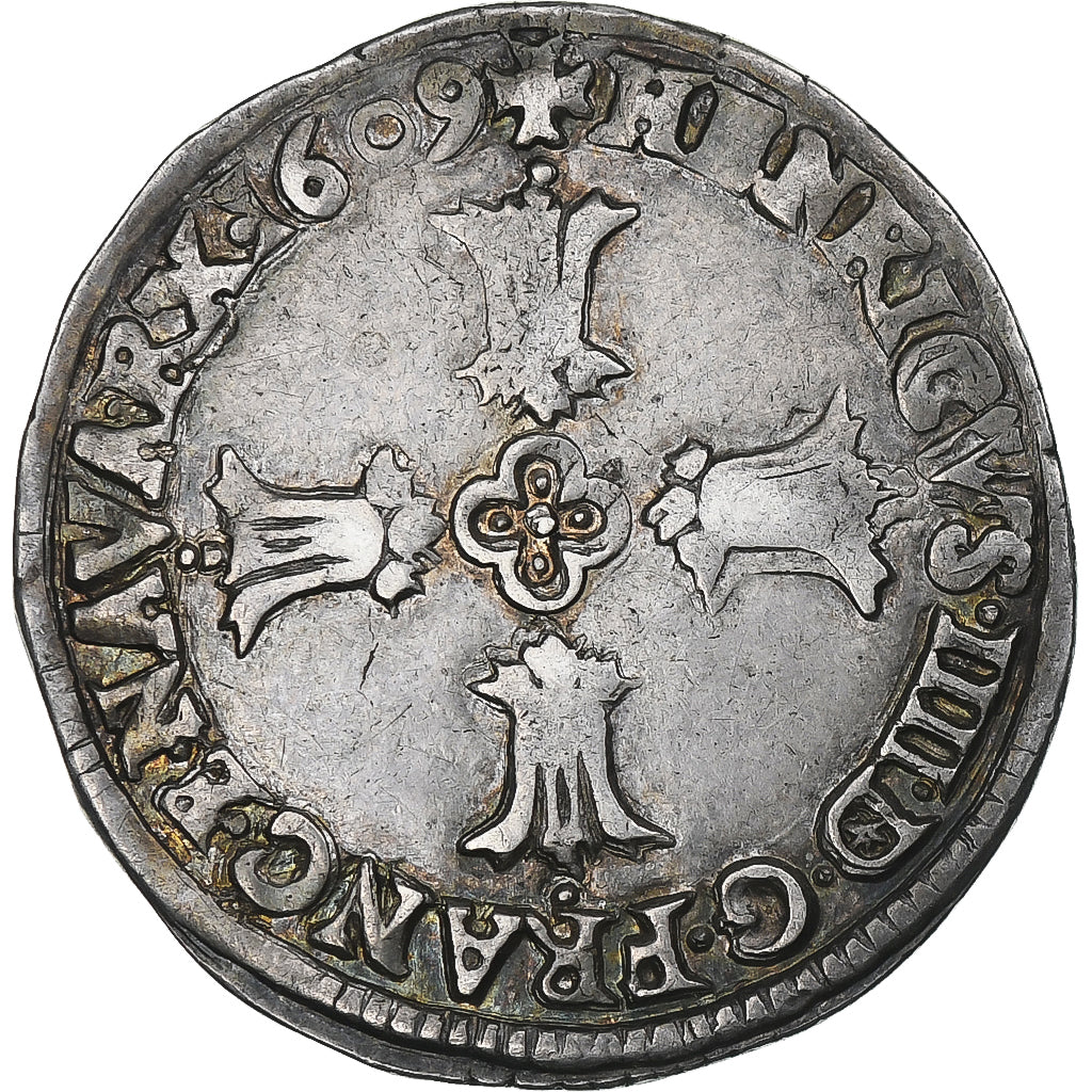France, Henri IV, 1/4 Ecu, 1609, Bayonne, 3rd type, VF(30-35), Silver