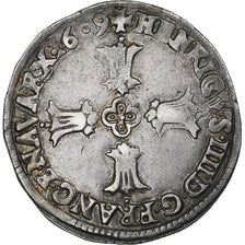 France, Henri IV, 1/4 Ecu, 1609, Bayonne, 3rd type, VF(30-35), Silver