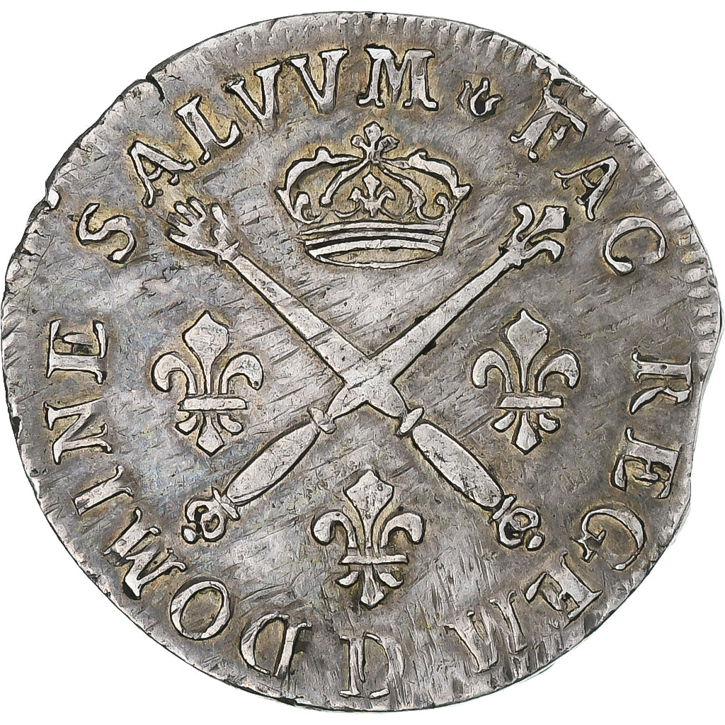 Frankrijk, Louis XIV, 20 Sols aux insignes, 1708, Lyon, ZF+, Zilver, Gadoury:164