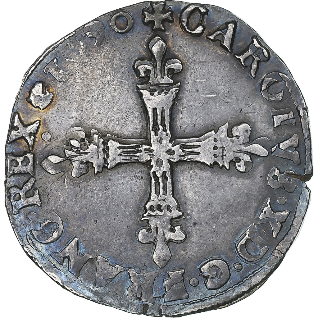 Francia, Charles X, 1/4 Ecu, 1590, Paris, BC+, Plata, Gadoury:521