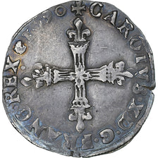 Francia, Charles X, 1/4 Ecu, 1590, Paris, BC+, Plata, Gadoury:521