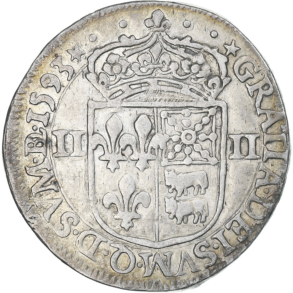 France, Henri IV, 1/4 Ecu de Béarn, 1593, Pau, EF(40-45), Silver, Gadoury:603
