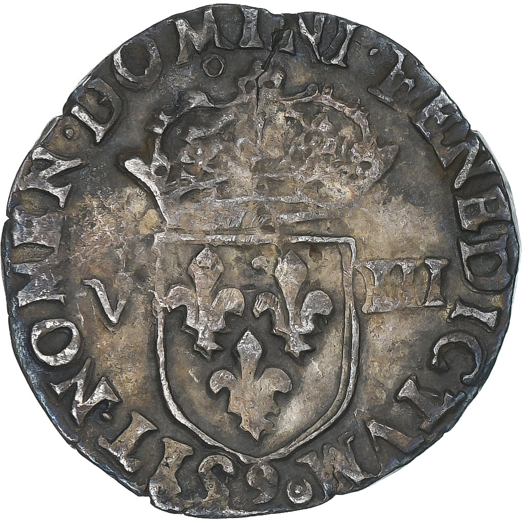 France, Henri III, 1/8 Ecu, 1587, Rennes, var. croissant, TB+, Argent