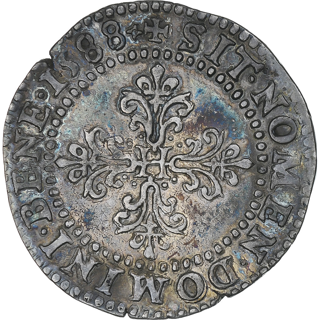 Frankrijk, Henri III, 1/2 Franc au col plat, 1588, Poitiers, ZF+, Zilver