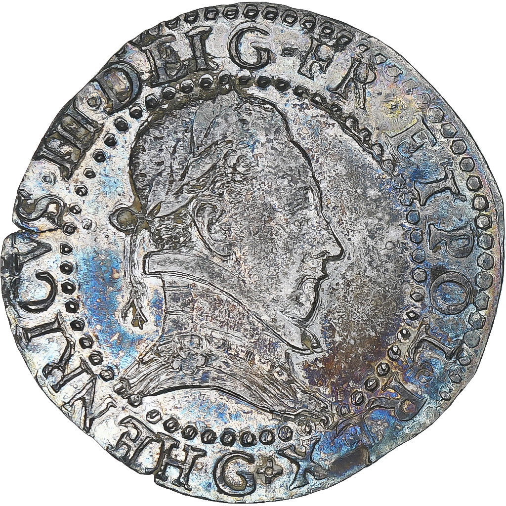 Frankrijk, Henri III, 1/2 Franc au col plat, 1587, Poitiers, PR, Zilver