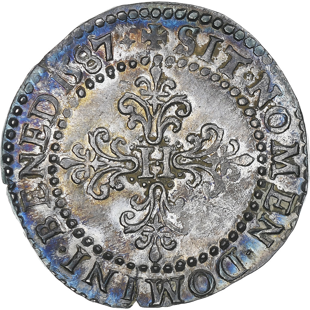 Frankrijk, Henri III, 1/2 Franc au col plat, 1587, Poitiers, PR, Zilver