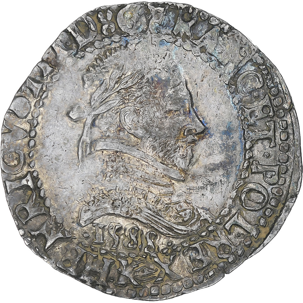 France, Henri III, 1/2 Franc au col plat, 1588, Bordeaux, TTB+, Argent