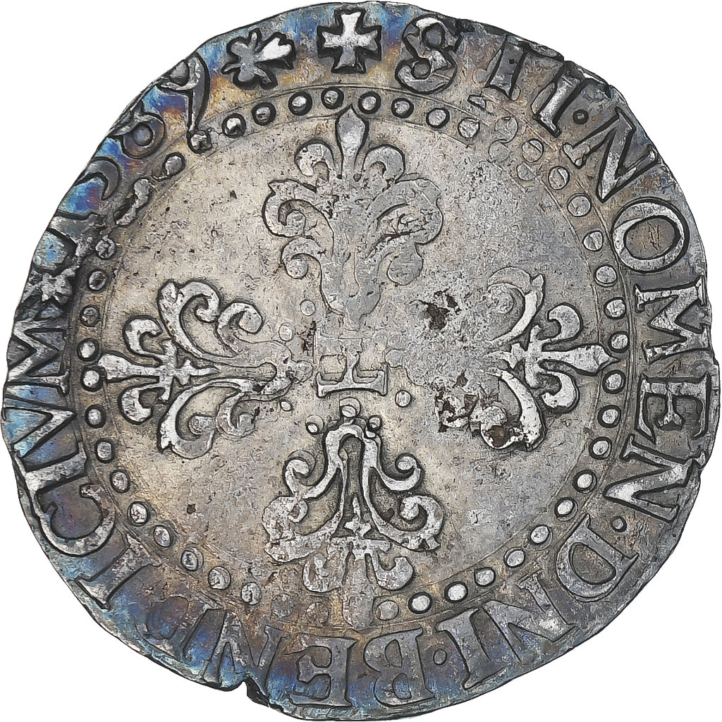 Frankrijk, Henri III, 1/2 Franc au col plat, 1589, La Rochelle, ZF, Zilver