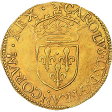 Francja, Charles IX, Écu d'or au soleil, 1574, Rouen, 1st Type, AU(55-58)