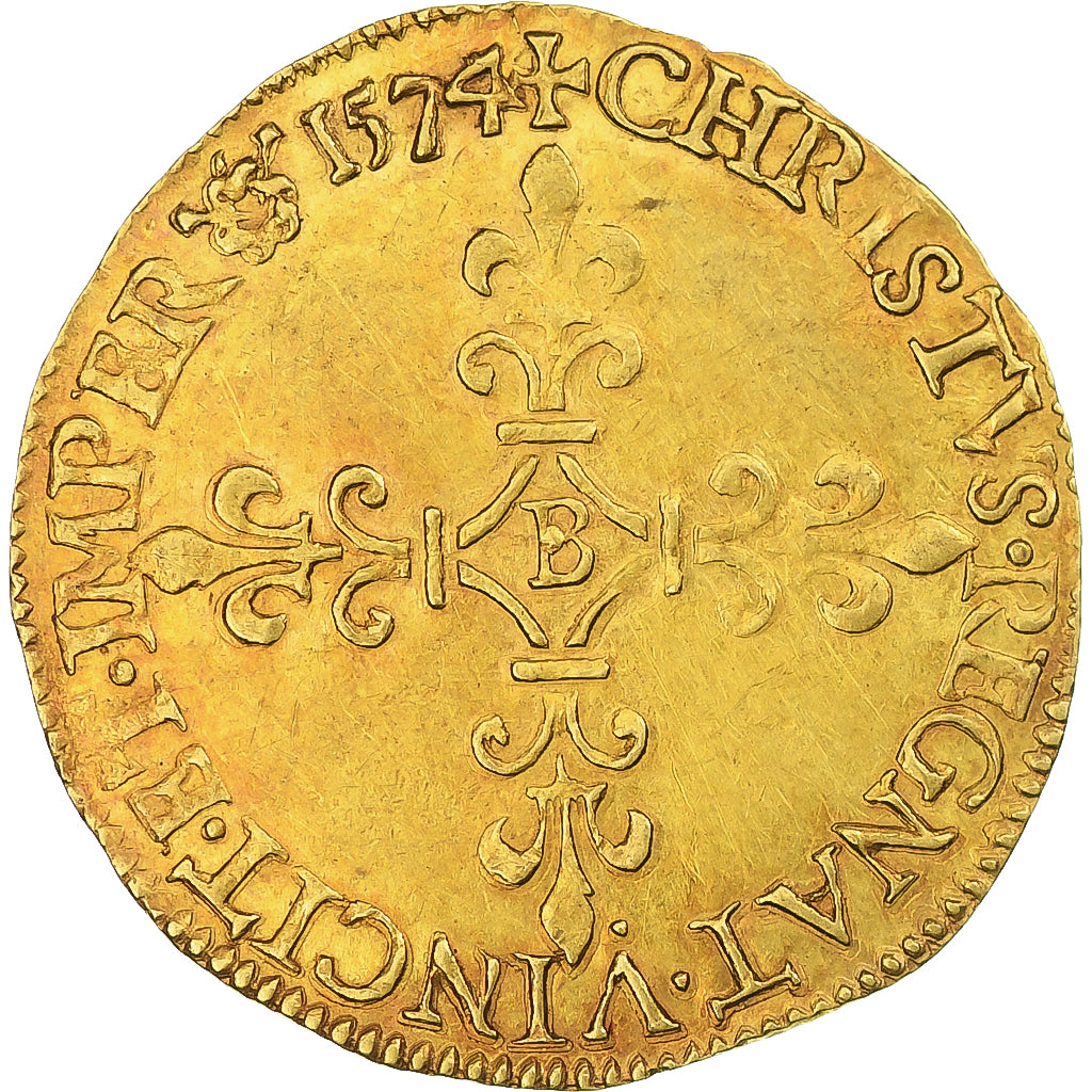 Francja, Charles IX, Écu d'or au soleil, 1574, Rouen, 1st Type, AU(55-58)