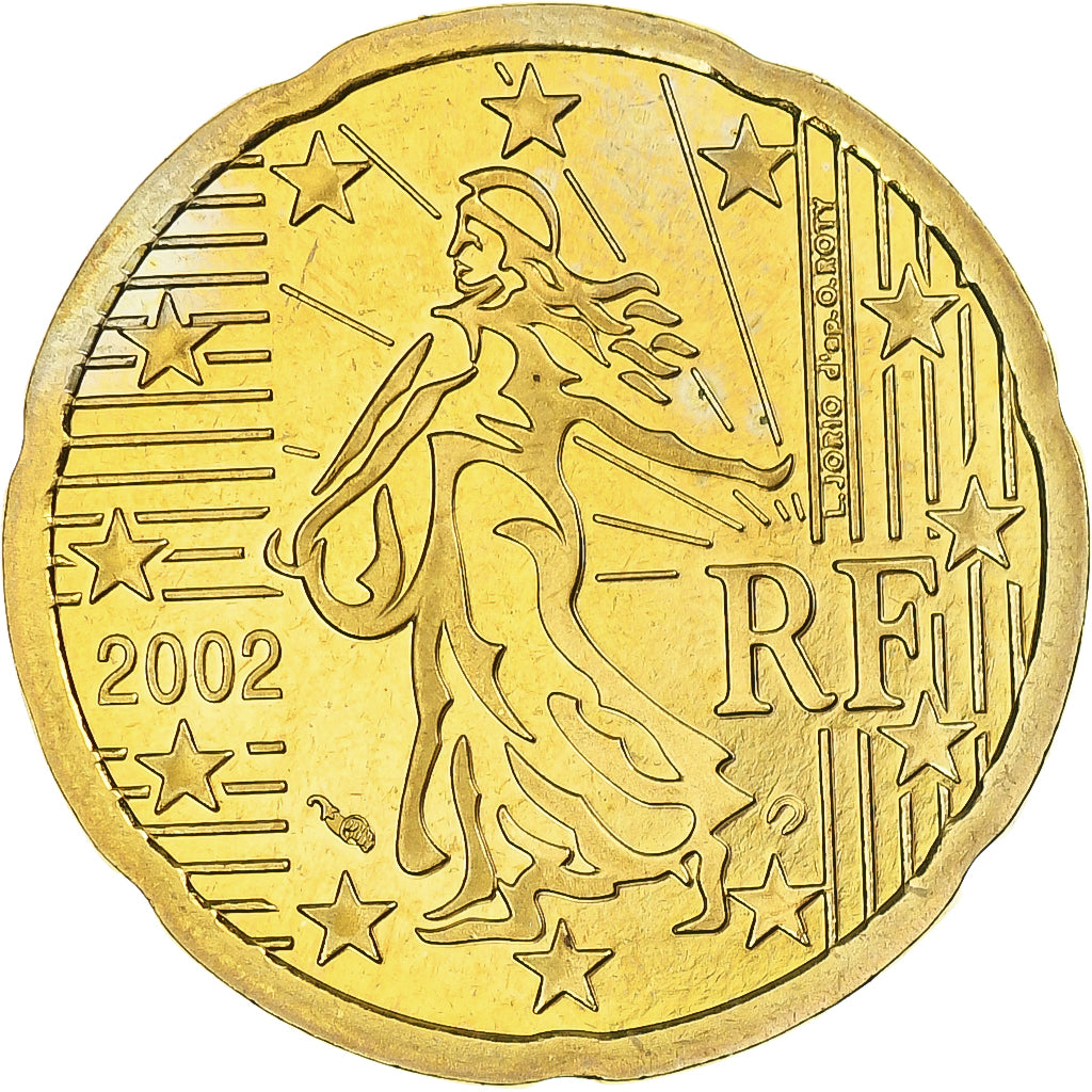 France, 20 Euro Cent, 2002, Paris, Série BE, MS(65-70), Nordic gold, KM:1286