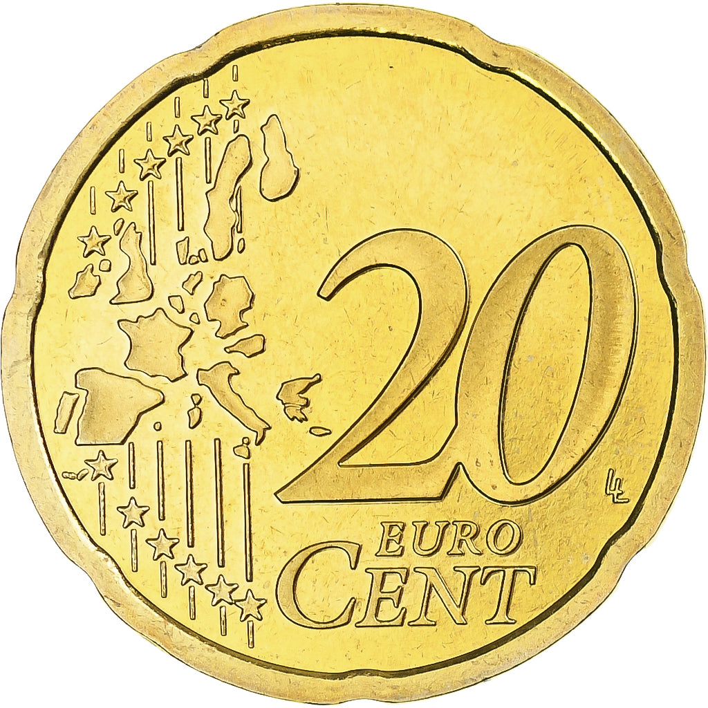 France, 20 Euro Cent, 2002, Paris, Série BE, MS(65-70), Nordic gold, KM:1286