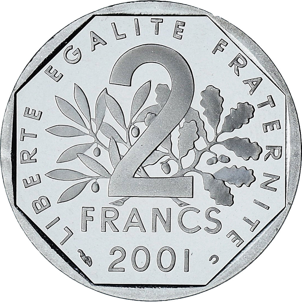 Frankreich, Semeuse, 2 Francs, 2001, Paris, Série BE, STGL, Nickel, KM:942.2