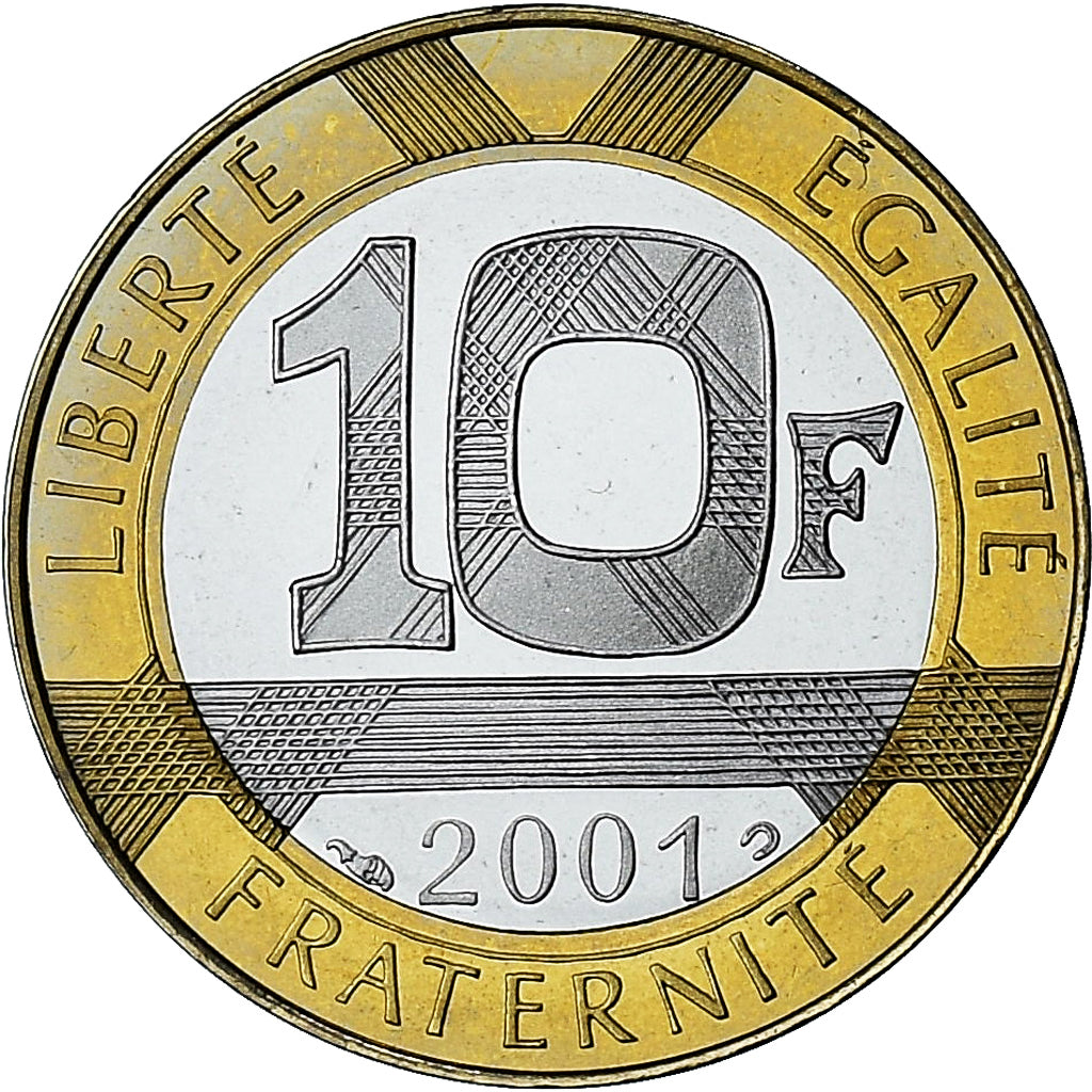 France, Génie, 10 Francs, 2001, Paris, Série BE, MS(65-70), Bi-Metallic