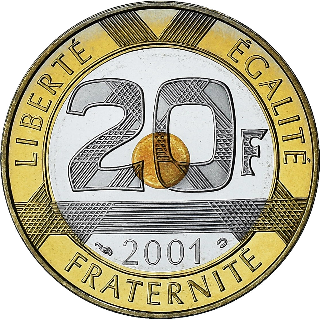 Francia, Mont Saint Michel, 20 Francs, 2001, Paris, Série BE, FDC, Bimetálico