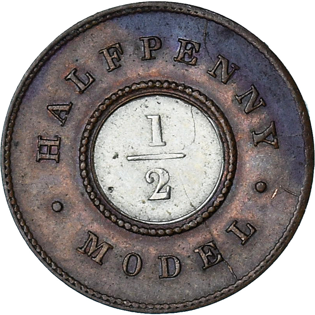 Gran Bretagna, Victoria, 1/2 Penny Model, ND (1844), BB+, Bi-metallico
