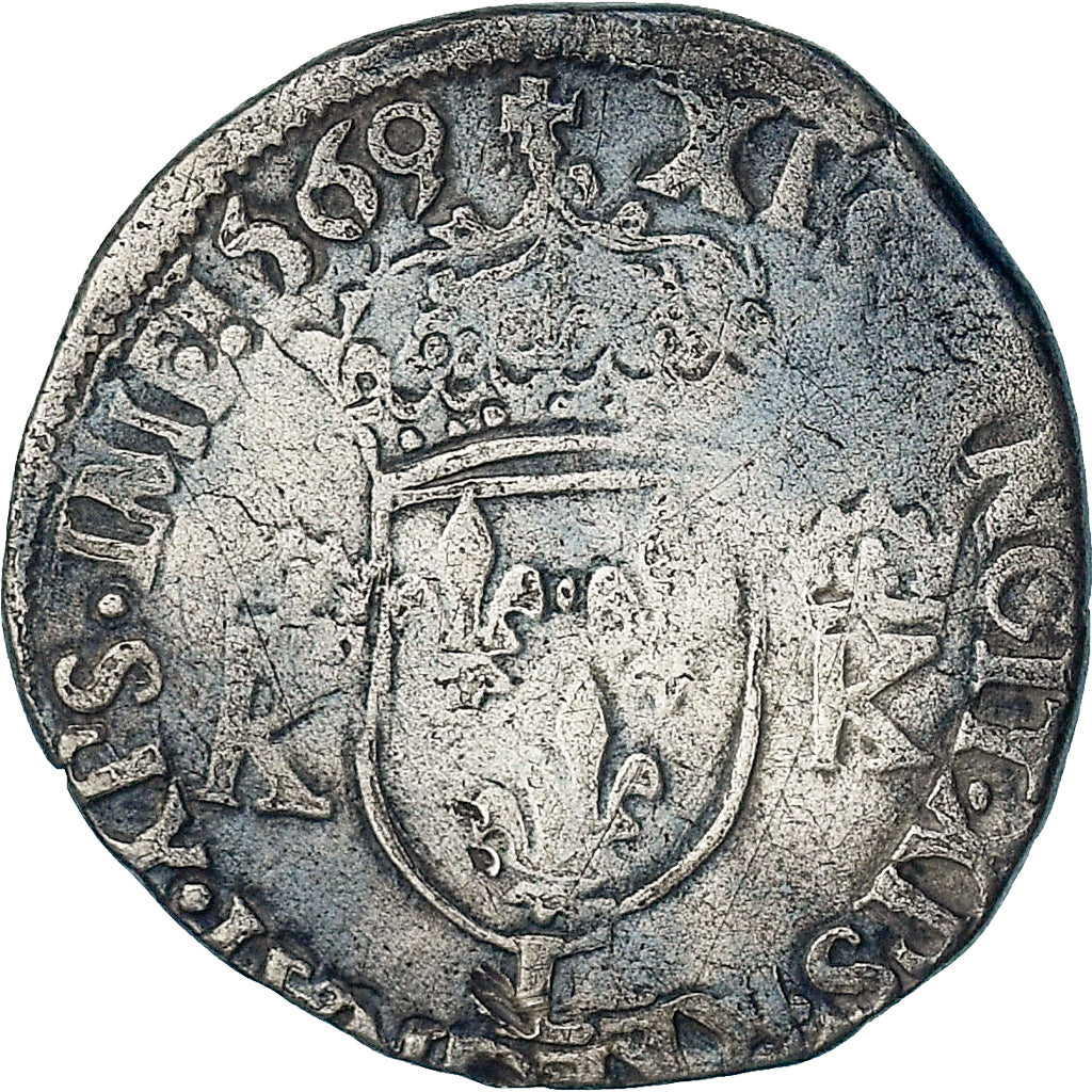 França, Charles IX, Teston au deux K couronnés, 1569, Bayonne, 4th type
