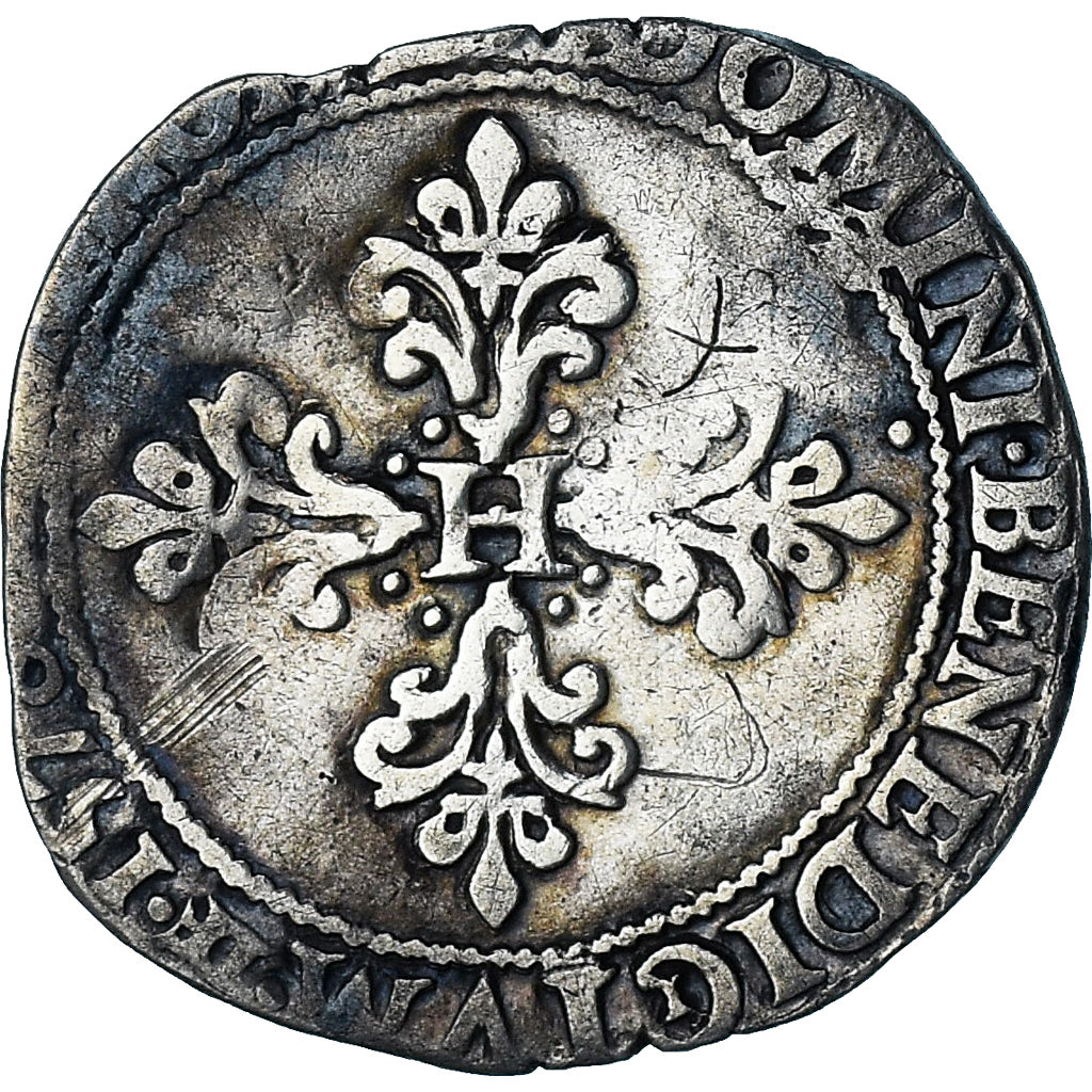 France, Henri III, 1/2 Franc au col plat, 1578, Troyes, TB, Argent, Gadoury:487