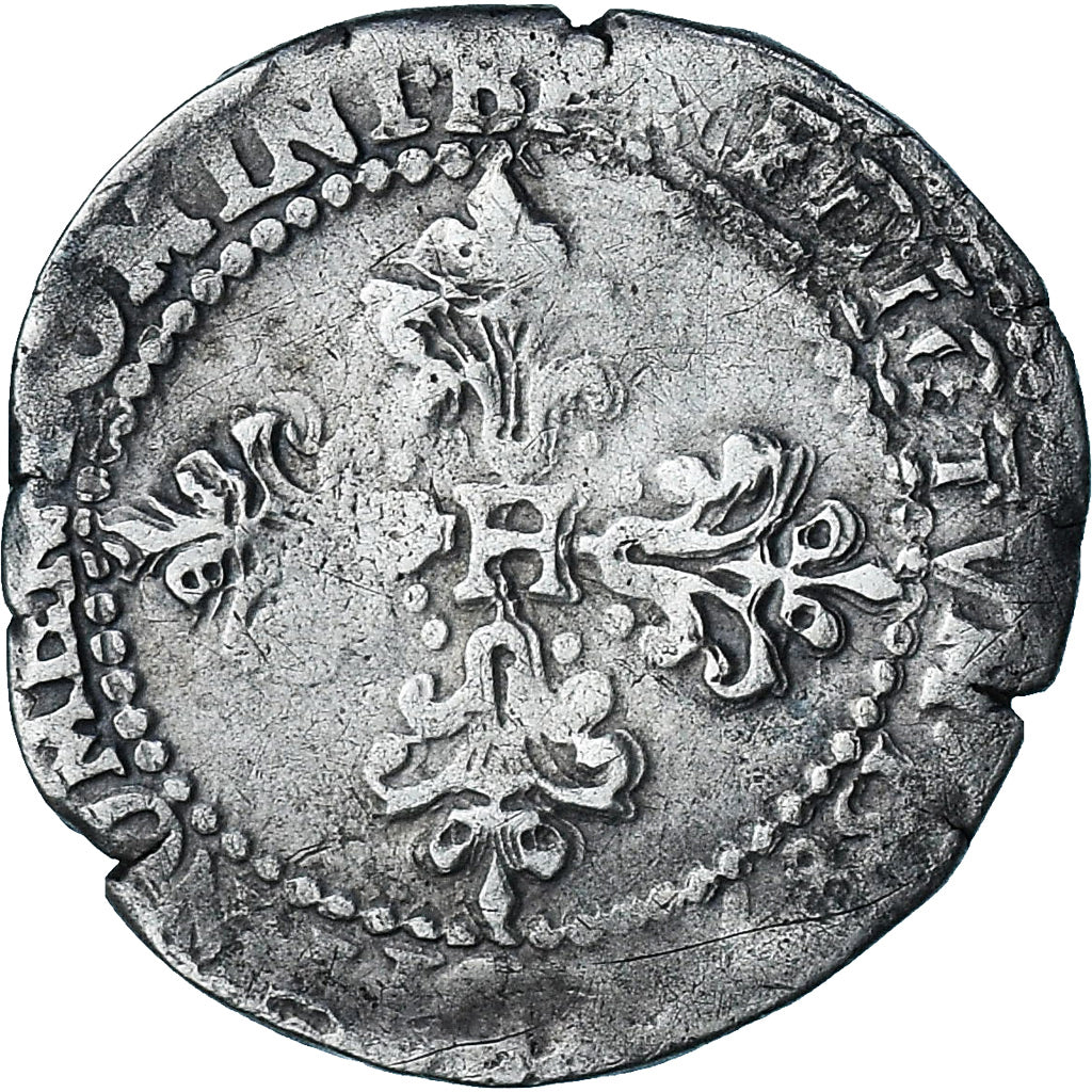 França, Henri III, 1/2 Franc au col plat, 1587, Rouen, VF(20-25), Prata