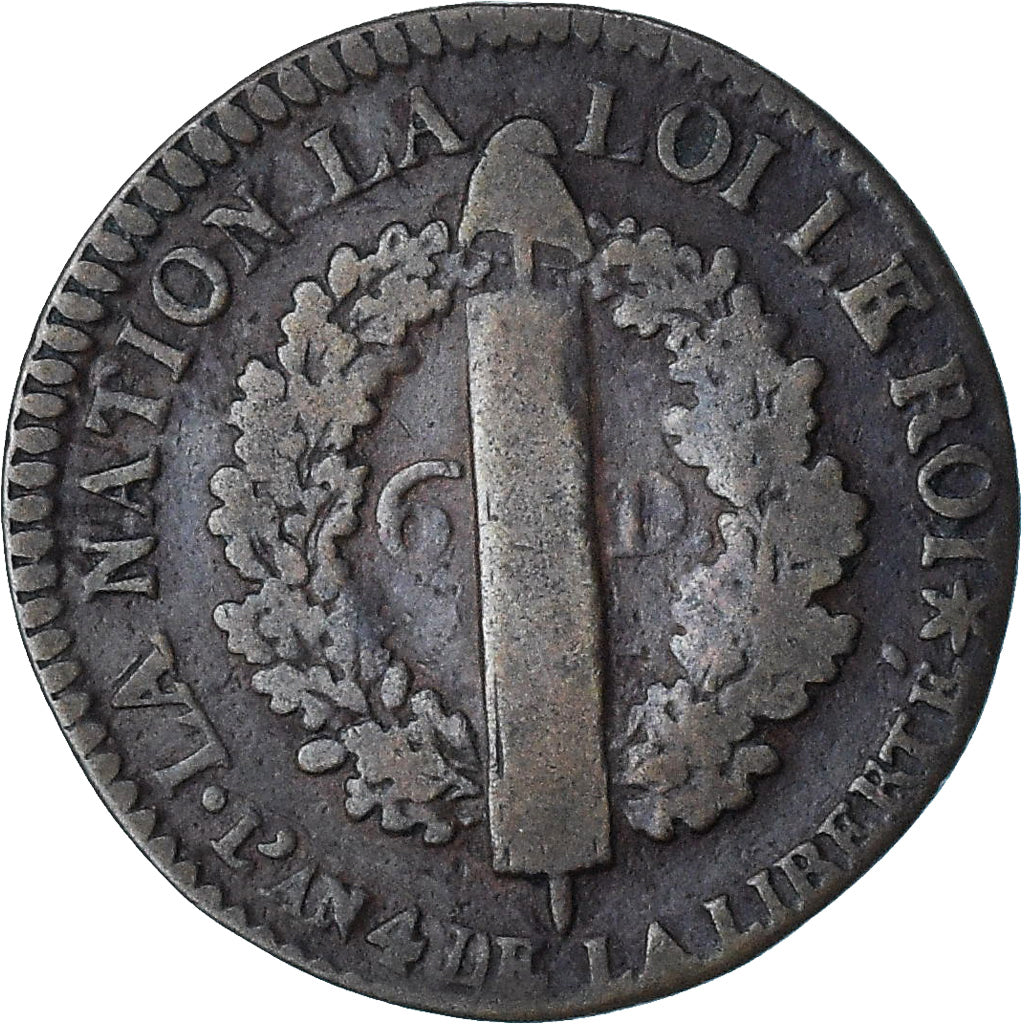 Frankreich, Louis XVI, 6 deniers français, 1792 / AN 4, Strasbourg, S, Kupfer