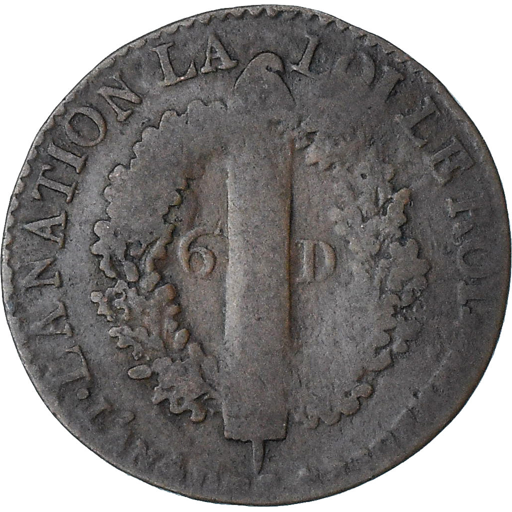 France, Louis XVI, 6 Deniers, 1792 / AN 4, Marseille, B+, Cuivre, Gadoury:8