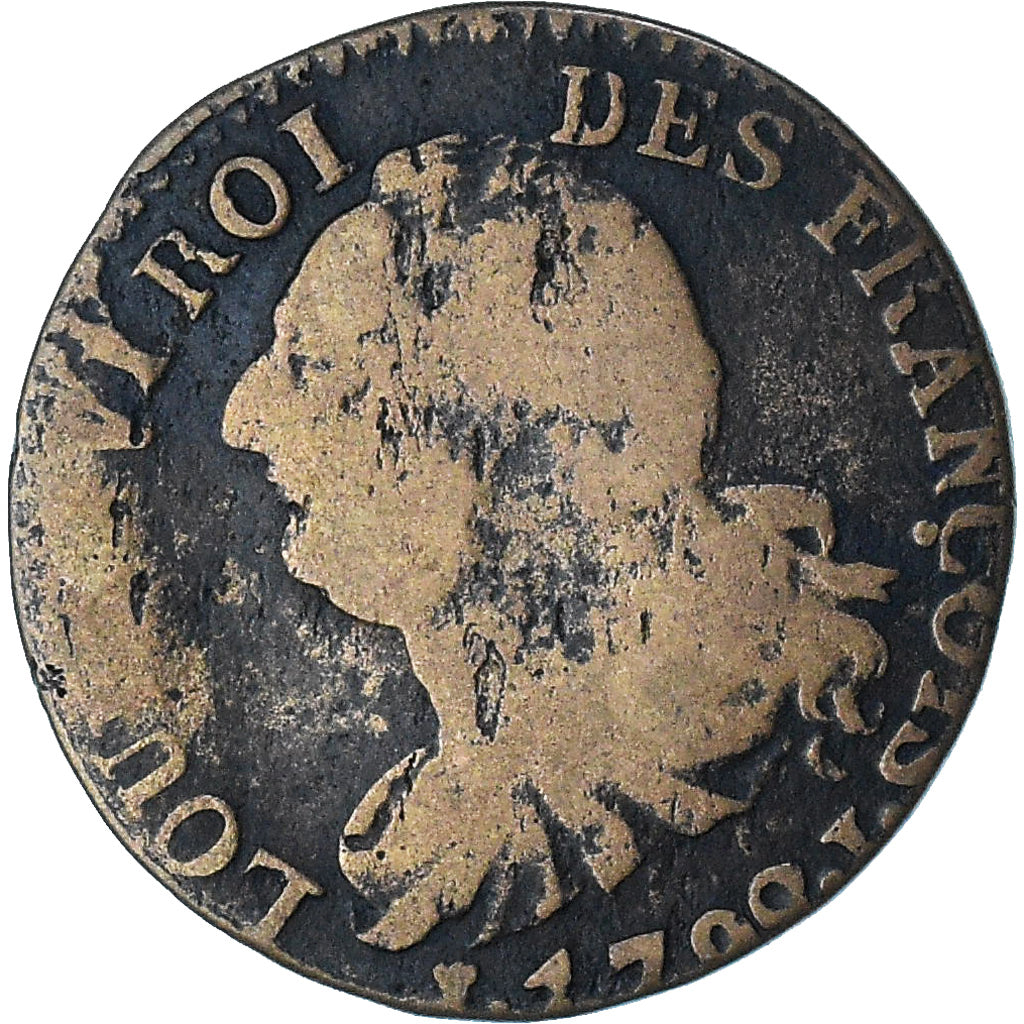 Francja, Louis XVI, 6 Deniers, 1792 / AN 4, Limoges, F(12-15), Métal de cloche