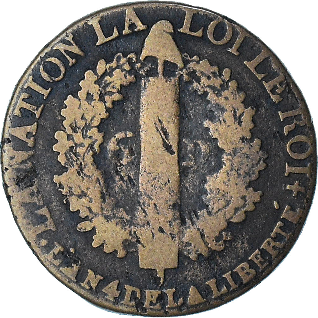 Francja, Louis XVI, 6 Deniers, 1792 / AN 4, Limoges, F(12-15), Métal de cloche