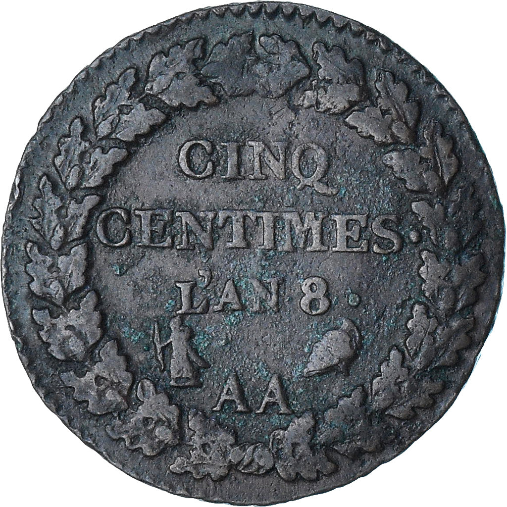 Frankrijk, Dupré, 5 Centimes, AN 8, Metz, FR+, Koper, Gadoury:126a