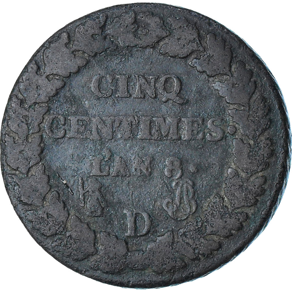 França, Dupré, 5 Centimes, AN 8, Lyon, F(12-15), Cobre, Gadoury:126a