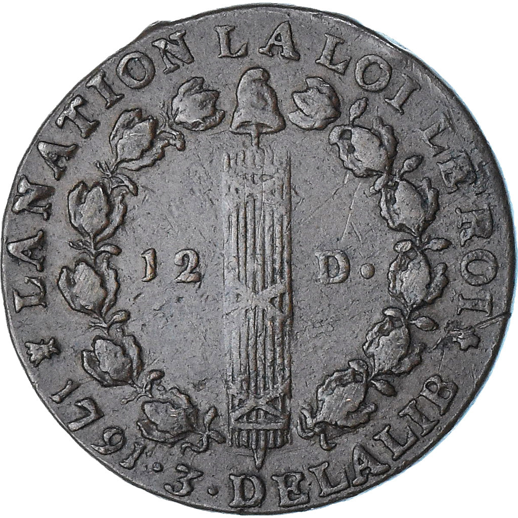 Frankreich, Louis XVI, 12 deniers françois, 1791 / AN 3, Limoges, SS, Kupfer
