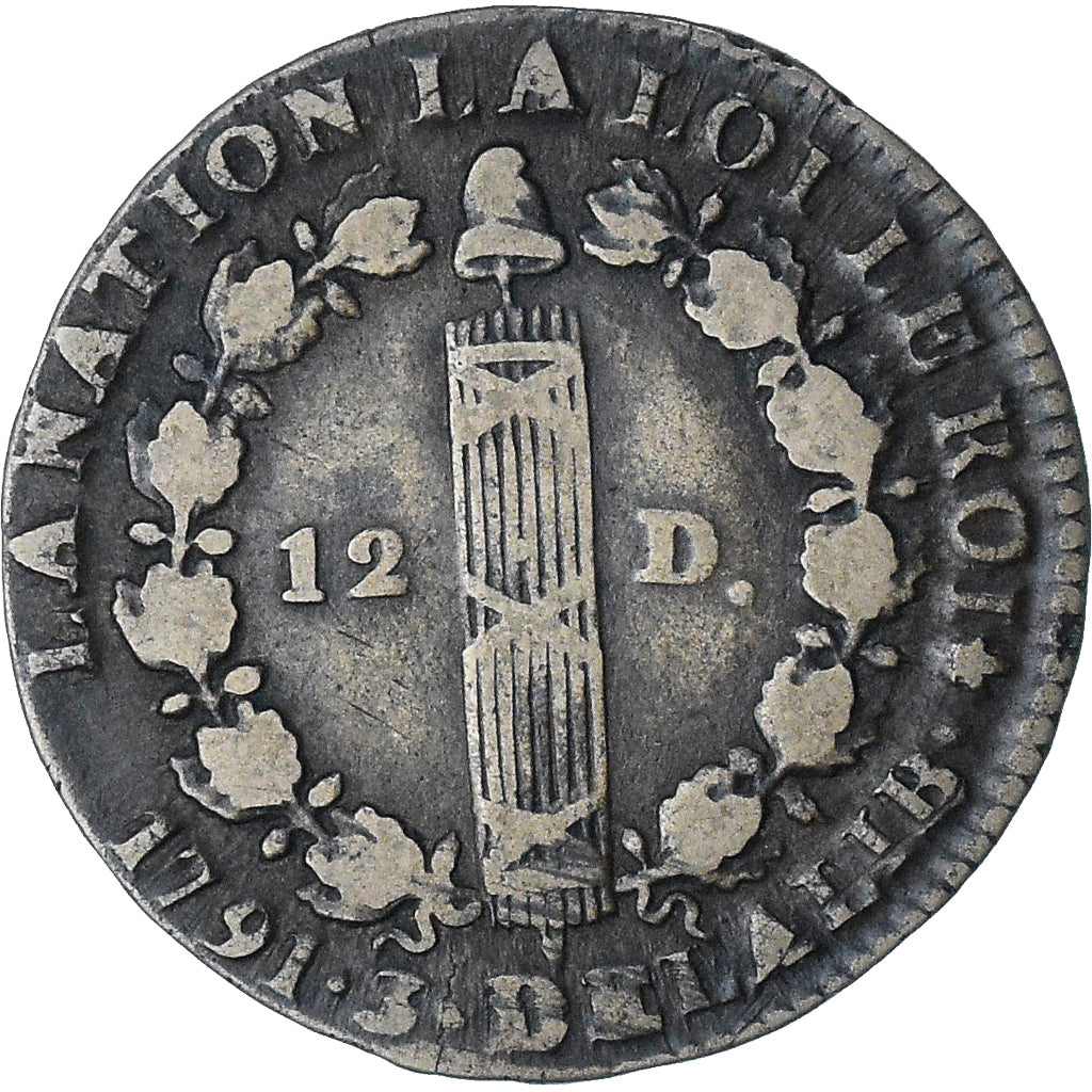 Francja, Louis XVI, 12 deniers françois, 1791 / AN 3, Paris, VF(20-25), Miedź