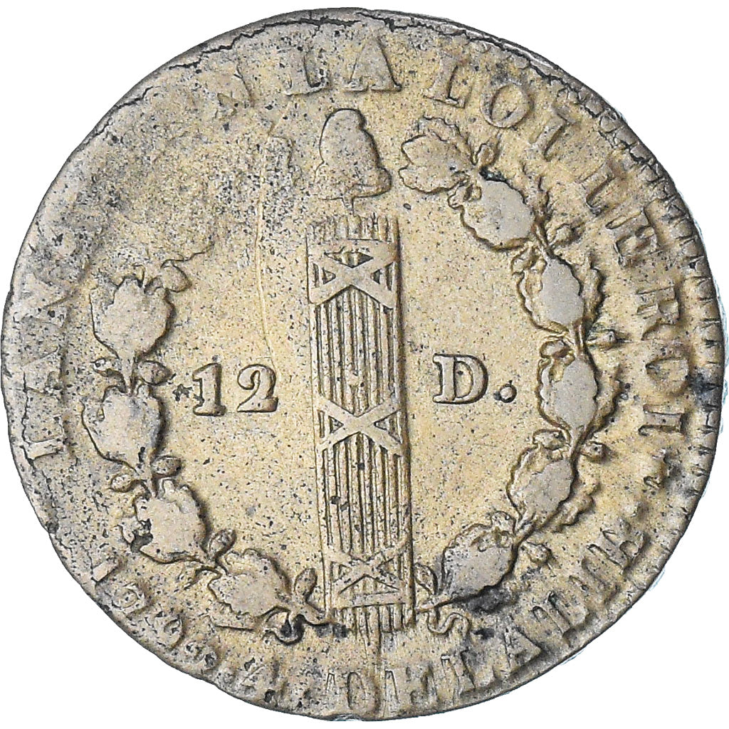 Francja, Louis XVI, 12 deniers françois, 1792 / AN 4, Paris, rose, VF(30-35)