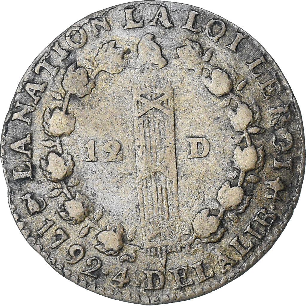 France, Louis XVI, 12 deniers françois, 1792 / AN 4, Saumur, TTB, Métal de