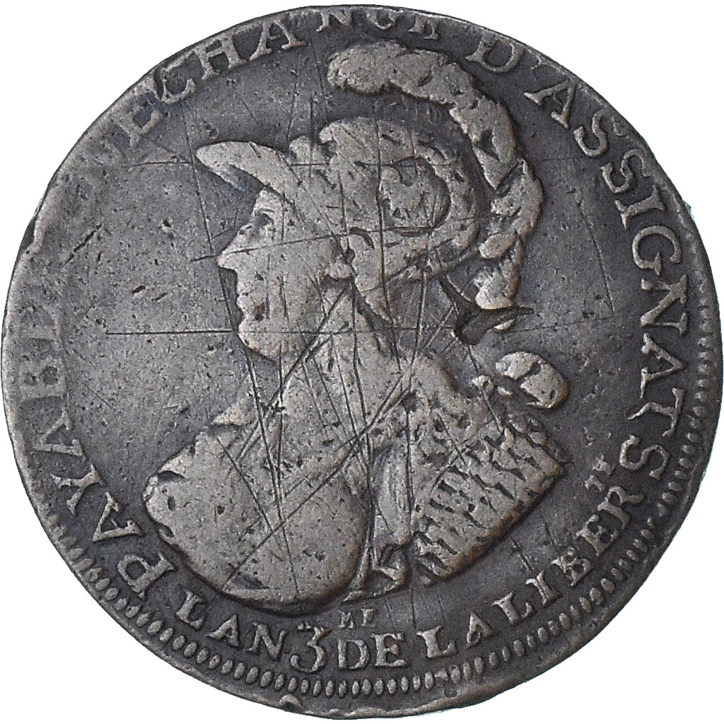 Frankrijk, 6 blancs de Montagny, 1791 / AN 3, FR, Koper