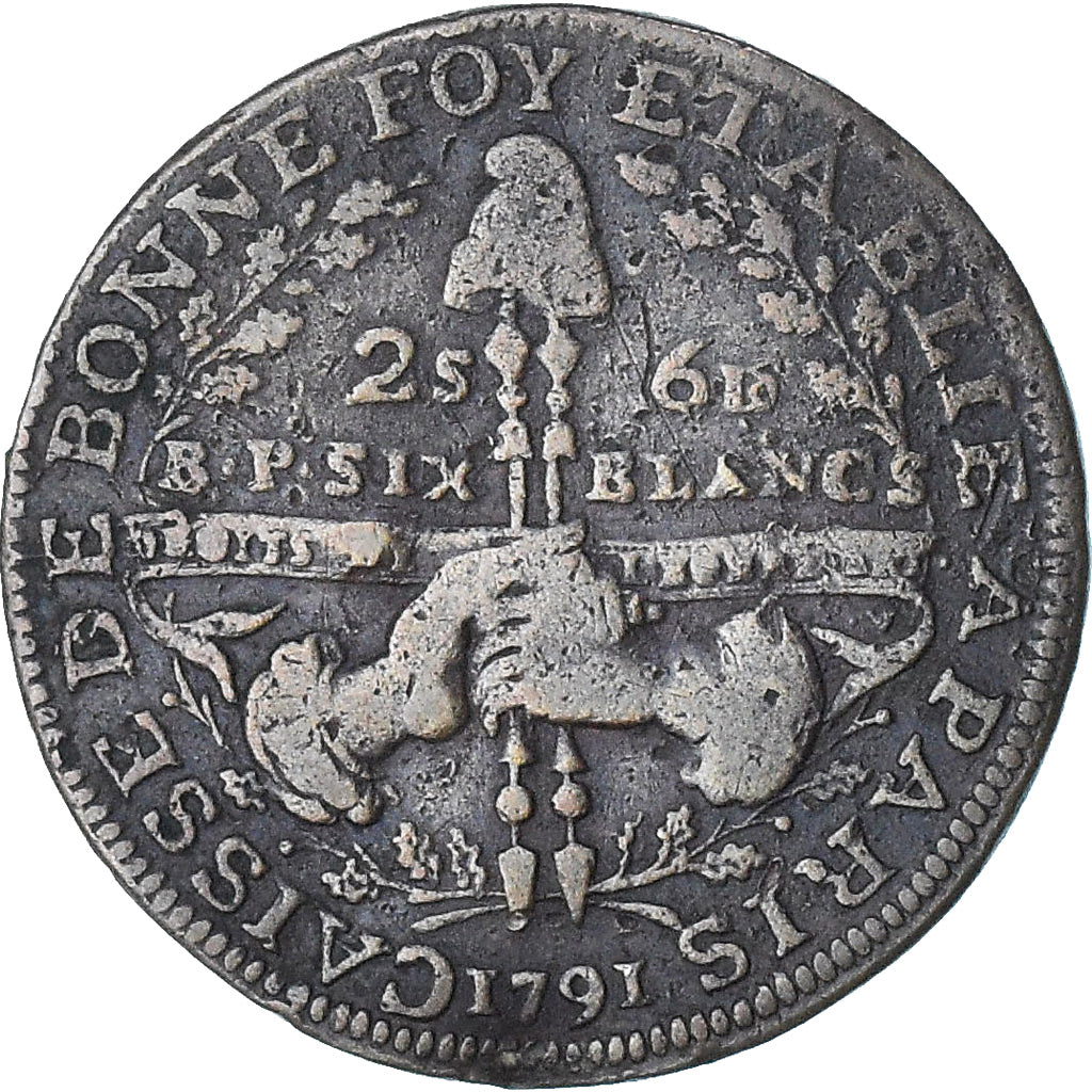Frankrijk, 6 blancs de Montagny, 1791 / AN 3, FR, Koper