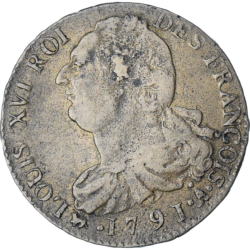 France, Louis XVI, 2 sols François, 1791 / AN 3, Paris, TB+, Cuivre, Gadoury:25